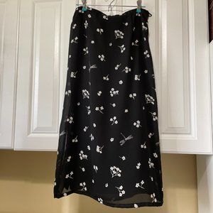 John Paul Richards Uniform Woman Long Skirt Size L Black / White Floral Lined